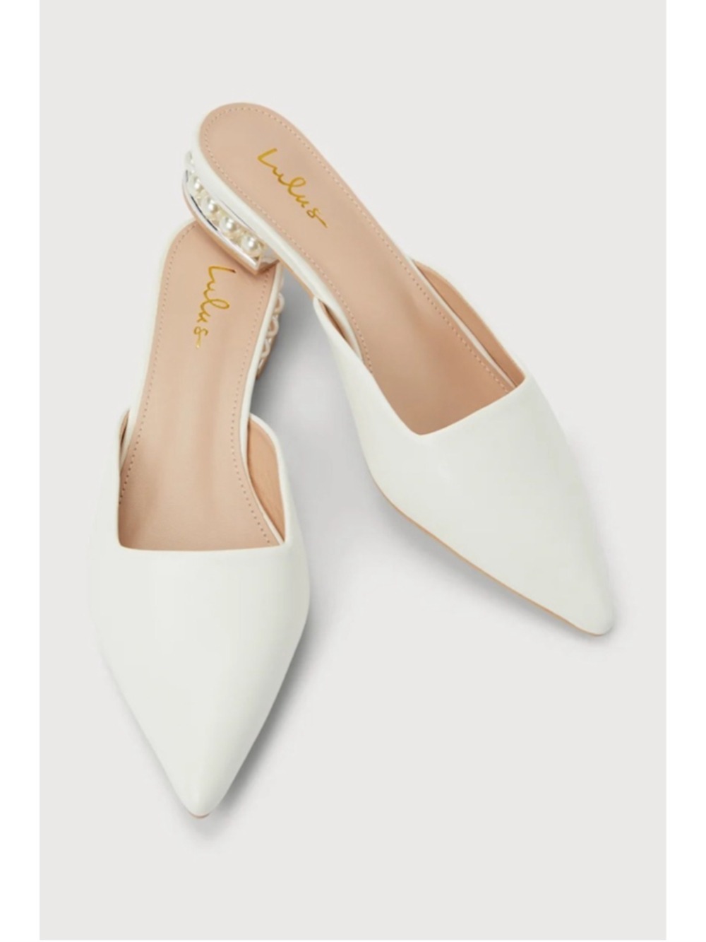 Lulus Women's White Perlia Pearl Pointed Toe Mules Size 7.5